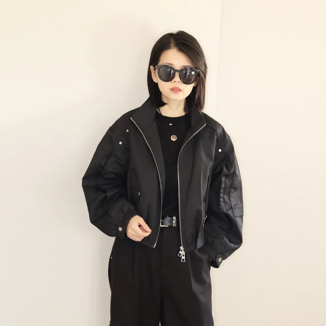 2024冬季新款夹棉女短外套短款时尚休闲百搭黑色宽松韩版立领外套