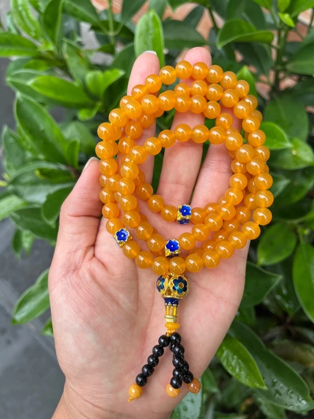 天然缅黄108颗项链、多圈手链