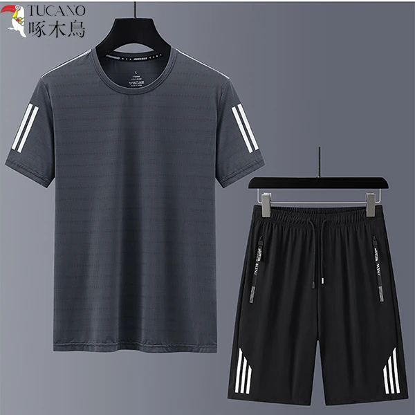 TUCANO/啄木鳥夏季运动冰丝短袖短裤高弹宽松休闲透气速干两件套