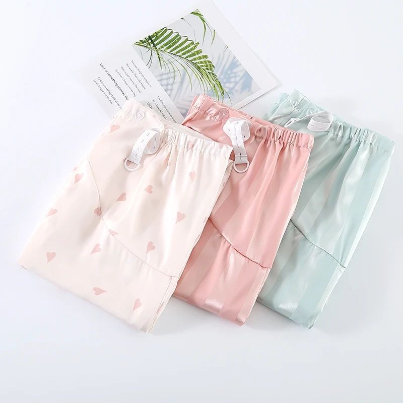 新款冰丝孕妇托腹家居裤夏季薄款凉爽腰围可调睡裤加大码孕产后