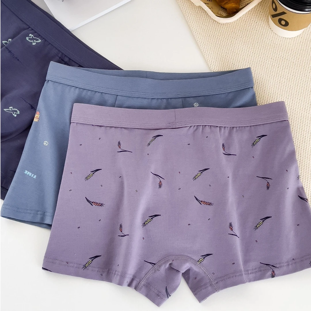 晶采纯棉中腰裤头平角裤男士男生四角裤透气男内裤青少年