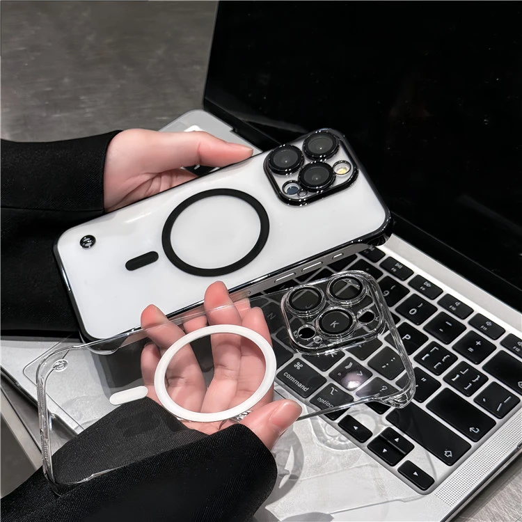 无边框磁吸iPhone15手机壳适用苹果15Pro硬壳14/13/12pro MAX透明