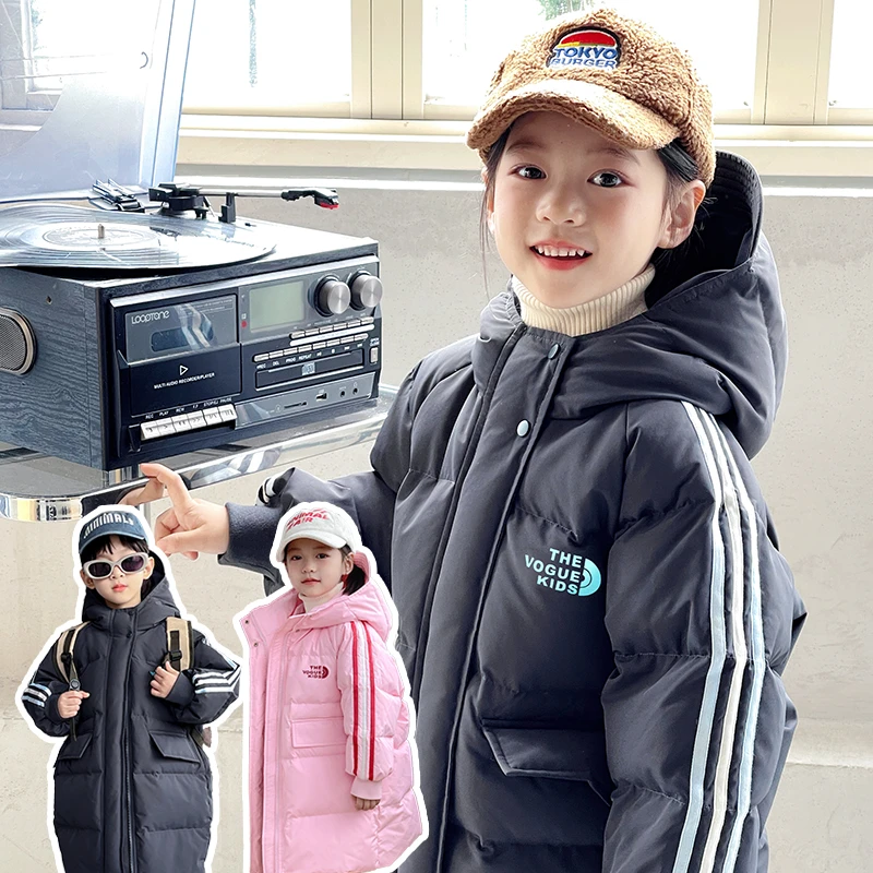 【呦奇】极寒三防中长款男女童加厚羽绒服外套90白鸭绒MZ32