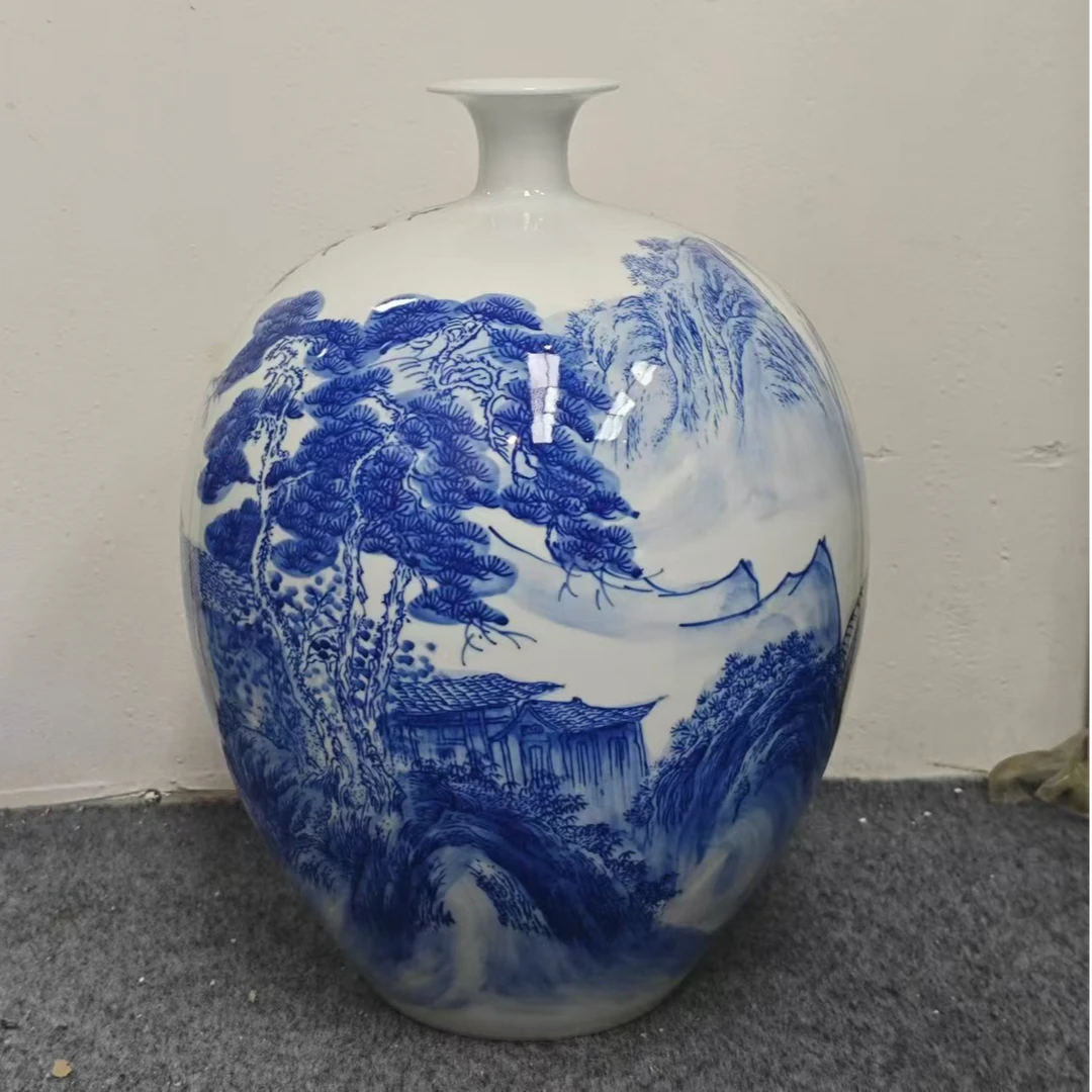 景德镇青花溪山秋晴矮冬瓜瓶