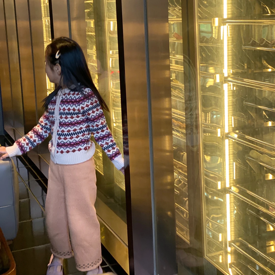 2023秋季女童新款复古花纹开衫毛衣/橘色针织长裤