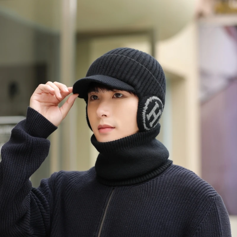 帽子男女冬季加厚针织毛线帽户外防风保暖帽加绒鸭舌帽护脖连体帽