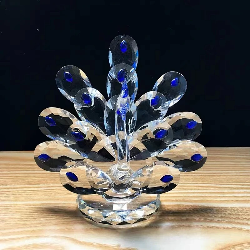 水晶孔雀轻奢居家摆件电视柜茶几创意建盏摆件