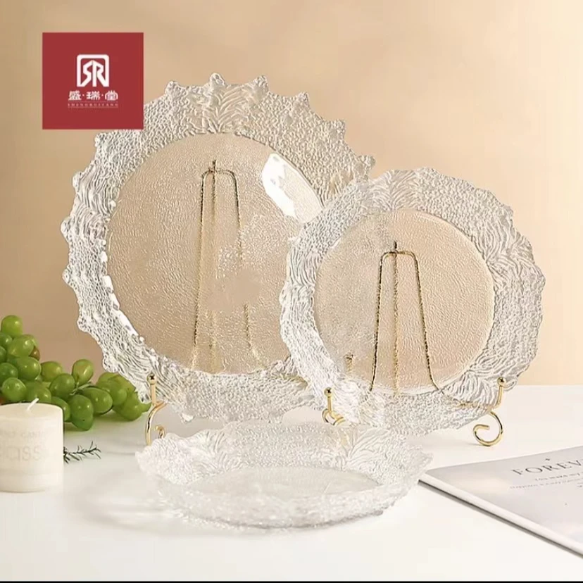 【一大两小】锤纹冰花轻奢雪花盘玻璃水果盘蛋糕盘花器