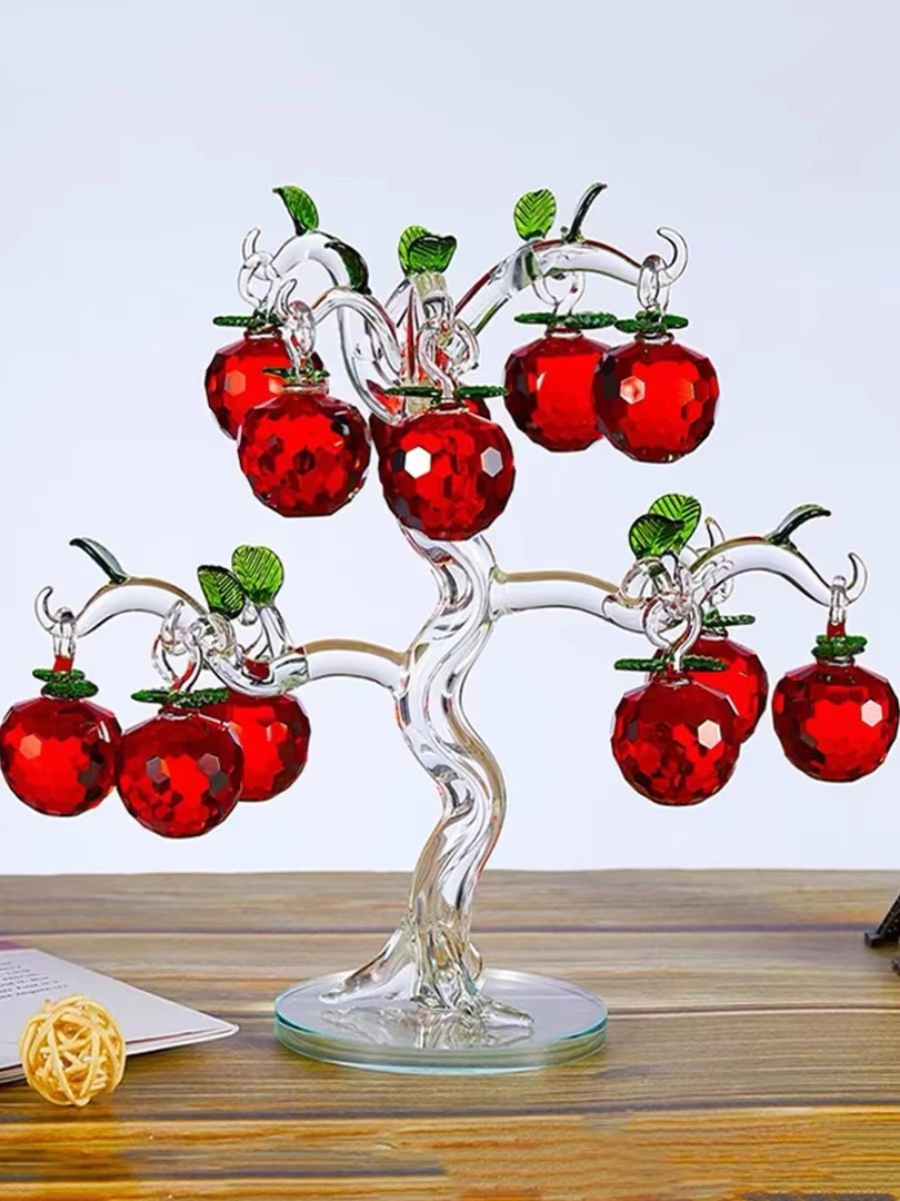 12挂水晶苹果玻璃工艺品红苹果树平安果装饰品水晶树建盏花瓶摆件