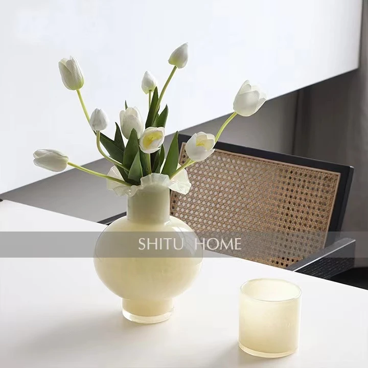 中古芬顿鱼尾琉璃花瓶客厅轻奢高档复古摆件餐桌玻璃花瓶插花水养