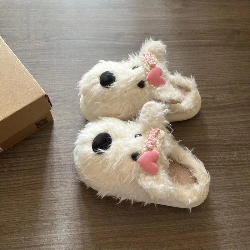 时尚可爱卡通毛毛拖女2024冬新款厚底舒适百搭棉拖潦草小狗拖鞋