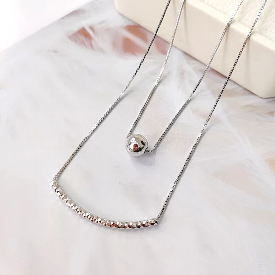 坠链均925银 S925银微笑圆珠套链 双层时尚简约轻奢气质小众百搭