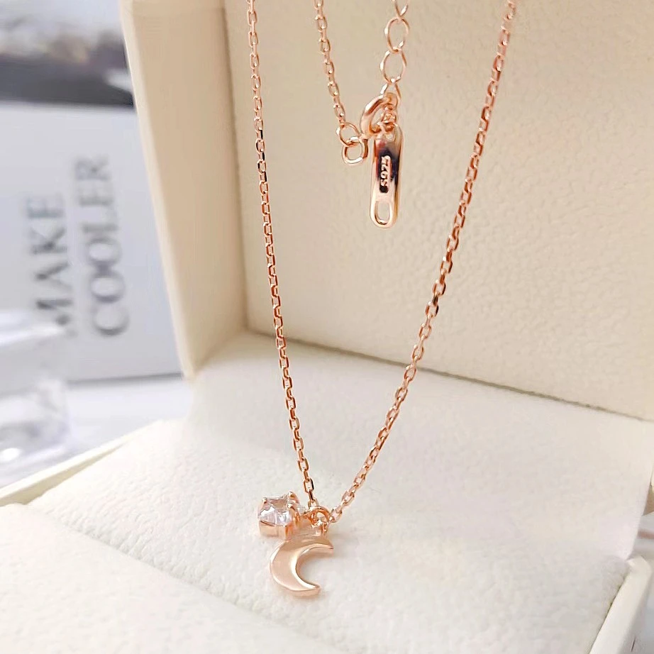 坠链均925银合成锆石 星月告白套链 玫瑰金色时尚简约轻奢镶嵌