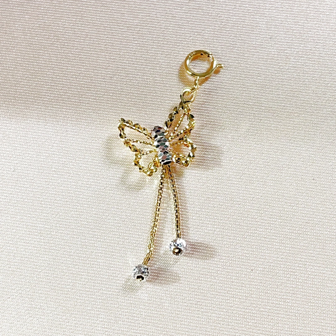 挑饰18K金双色蝴蝶挂坠 万能扣流苏吊坠 轻奢时尚百搭精致设计款