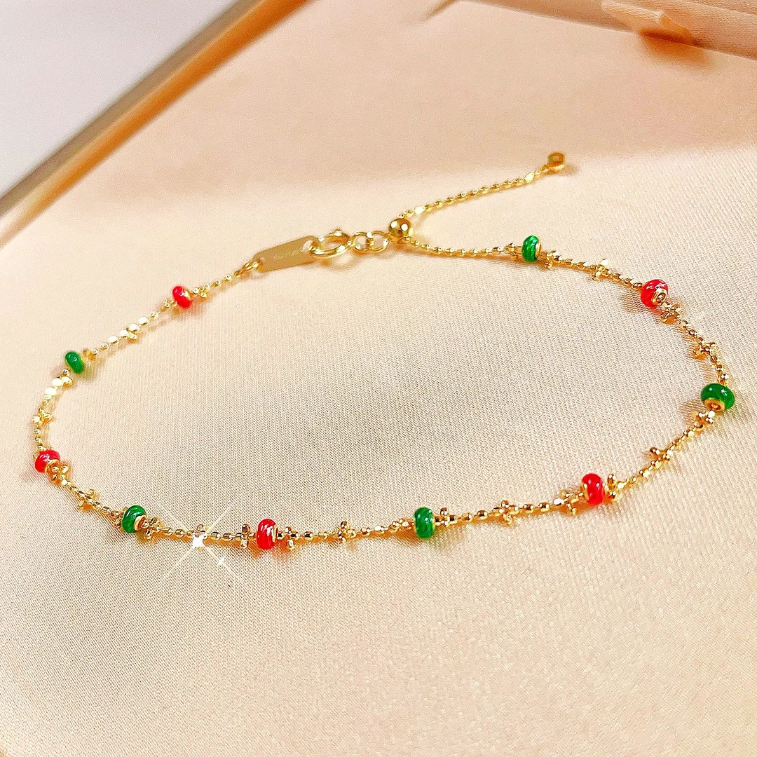 18K金仙女手链 18cm可调节 双色珐琅彩绿野仙踪链 轻奢ins时尚