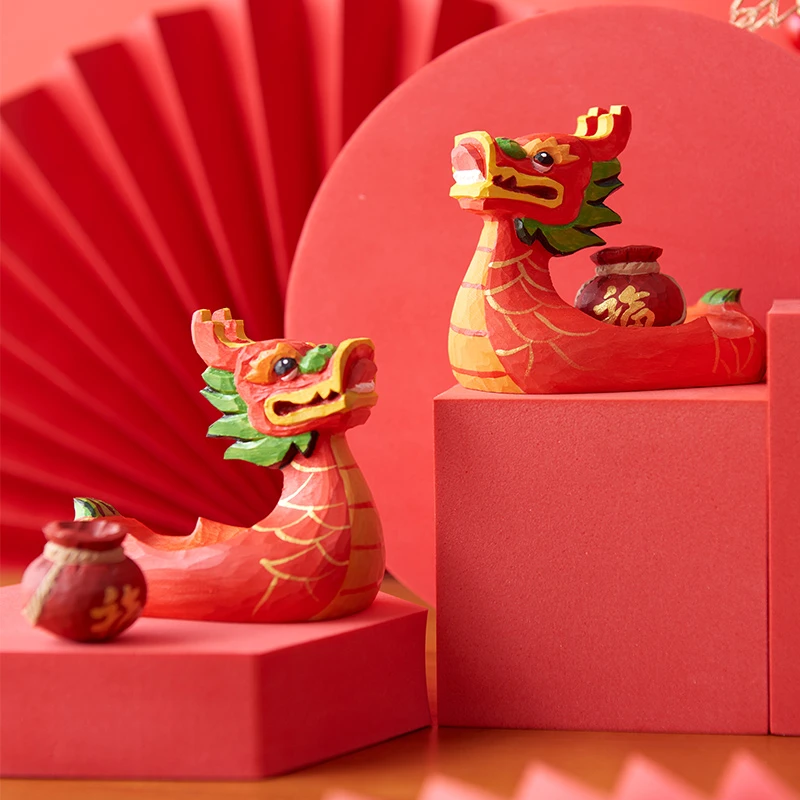 节日礼物吉祥物龙舟木雕手工木作创意手机支架摆件高档商务吉祥