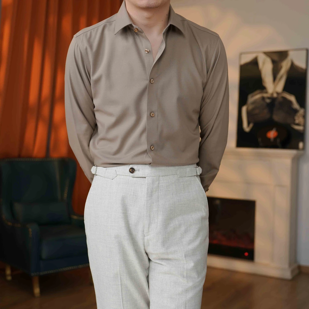 高货羊毛莫代尔衬衫小方领日常商务衬衣长袖衬衣男士百搭修身时尚