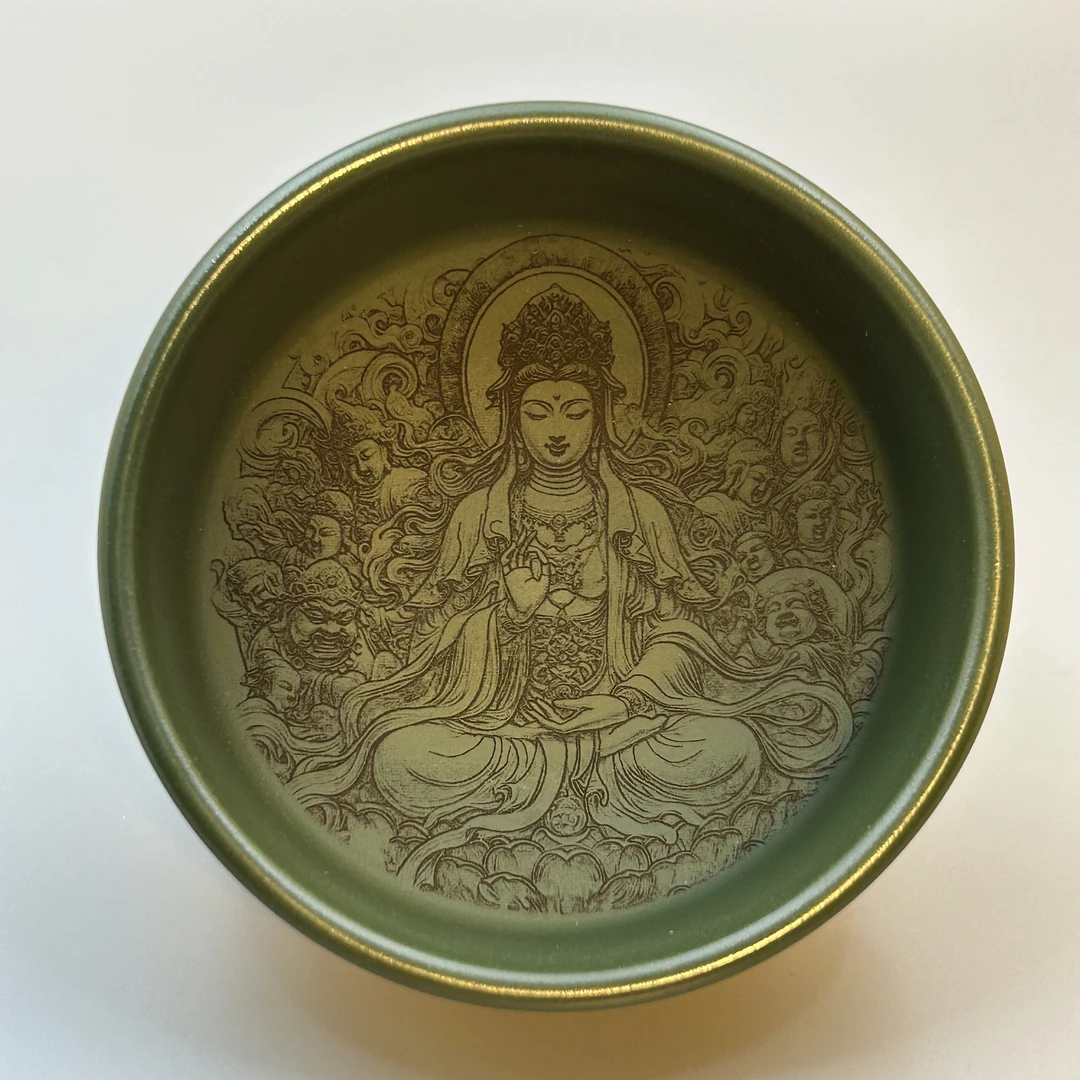 宜兴茶具茶杯主人杯全手工普洱杯绿色品茗杯立体刻绘