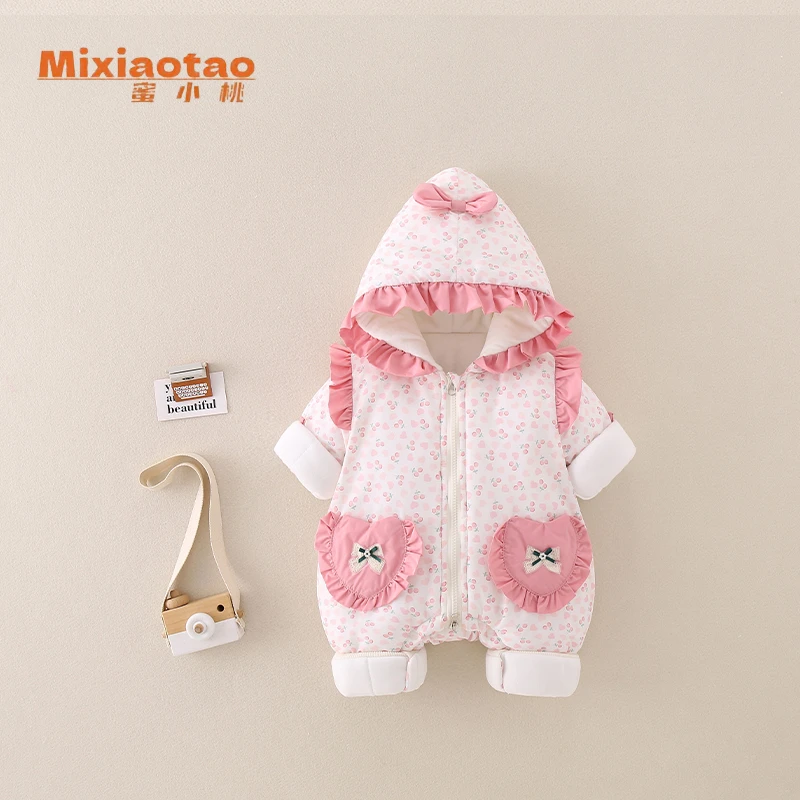 6粉色蝴蝶结造型外出服哈衣连体衣闭裆儿童婴儿宝宝长袖