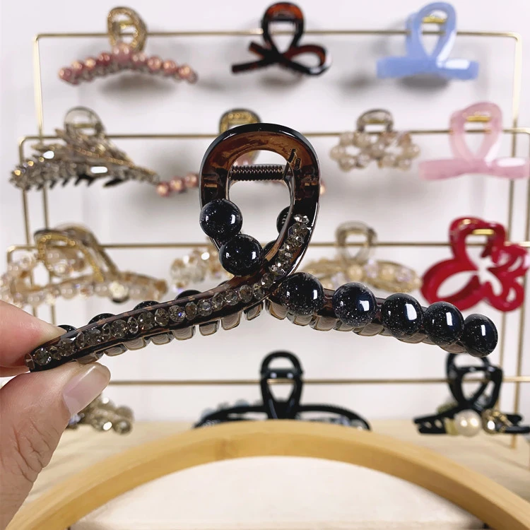 新款时尚气质复古优雅轻奢黑色亮钻13公分大抓夹百搭法式简约韩版