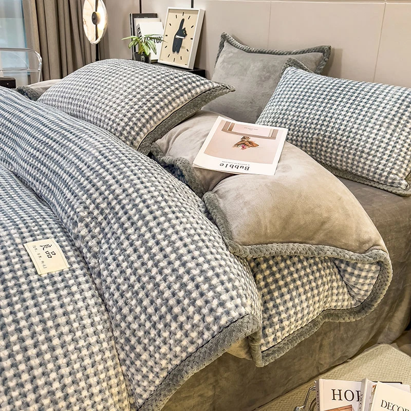 加厚加绒牛奶珊瑚绒家纺床上用品秋季双面法兰绒被套床单学生宿舍