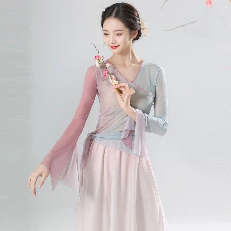 古典舞蹈服装仙气飘飘纱衣练功服女身韵中国风民族舞上衣形体服