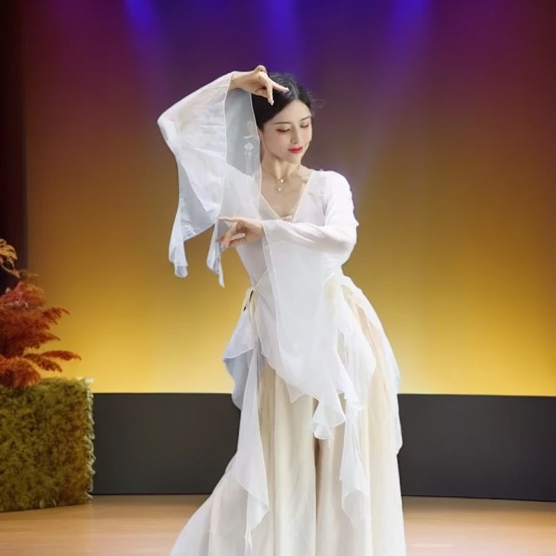 白色古典舞服装仙气飘飘纱衣纱衣中国舞练功服身韵飘逸雪纺演出服