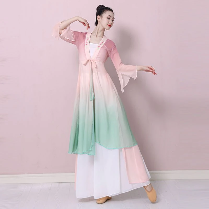 古典舞蹈服装女飘逸仙气上衣演出服中国舞身韵纱衣练功服长衫长款