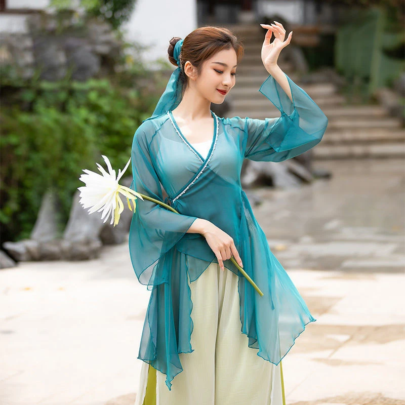 古典舞蹈服女身韵飘逸仙气纱衣古风中国舞练功服上衣演出服民族舞