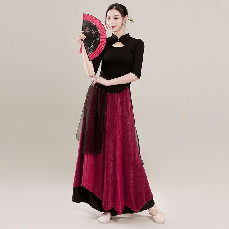 古典舞蹈服女飘逸纱衣中国舞练功服身韵仙气大摆裙古风民族演出服