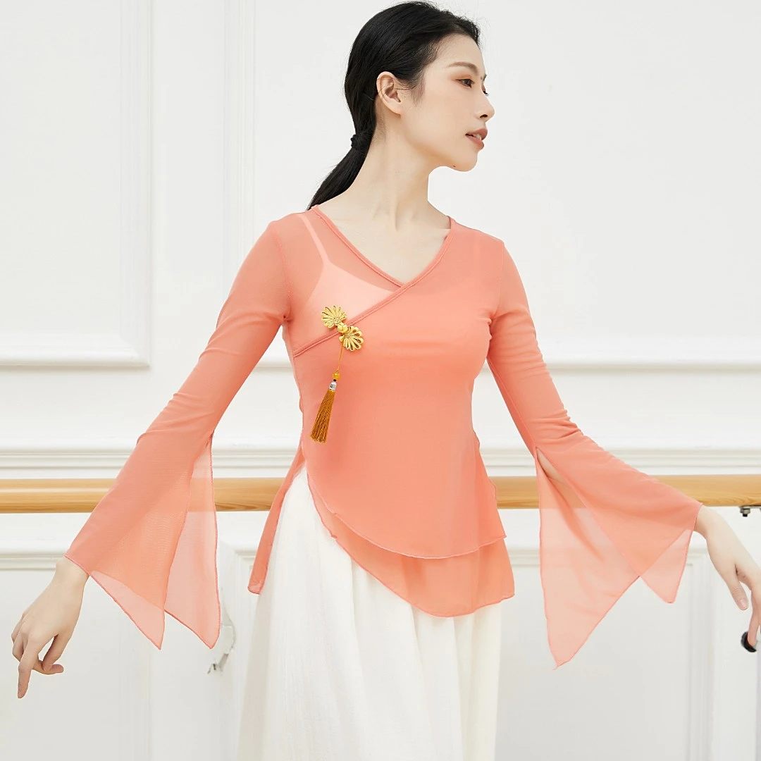 古典舞身韵练功服女春夏纱衣民族舞上衣艺考仙气飘逸舞蹈服装国风