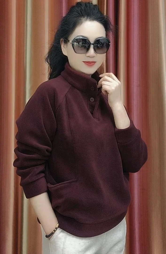 双面奥利绒加厚扣子半开领保暖外套