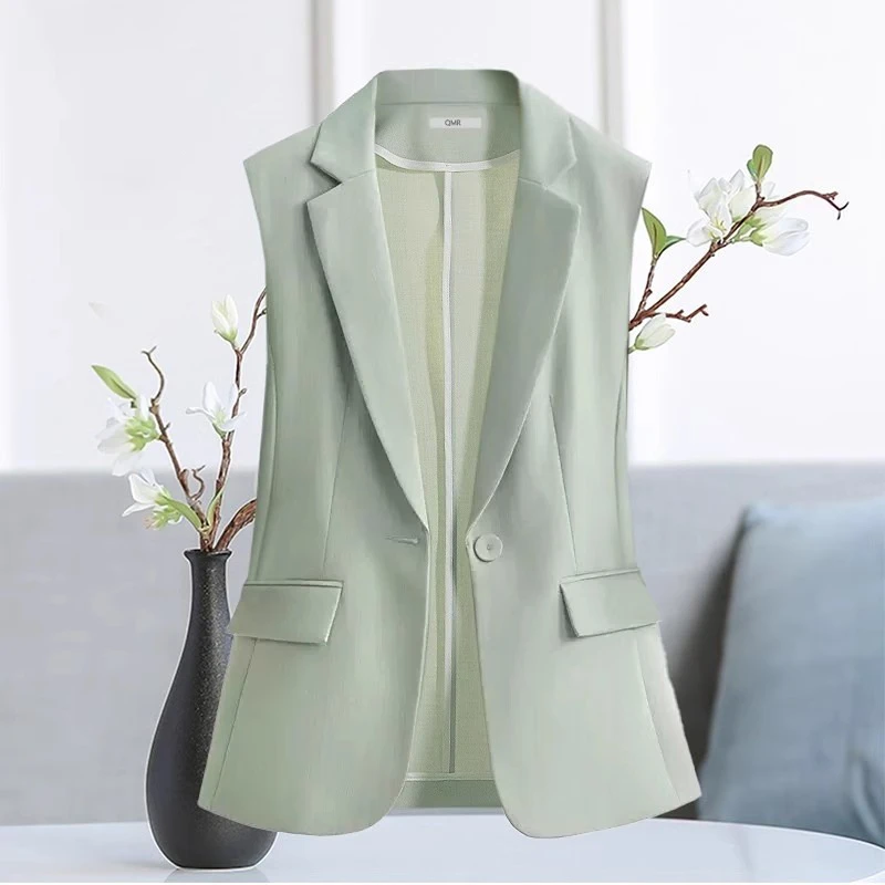 夏薄西装马夹女2025新款休闲气质纯色叠穿马甲无袖坎肩背心7329