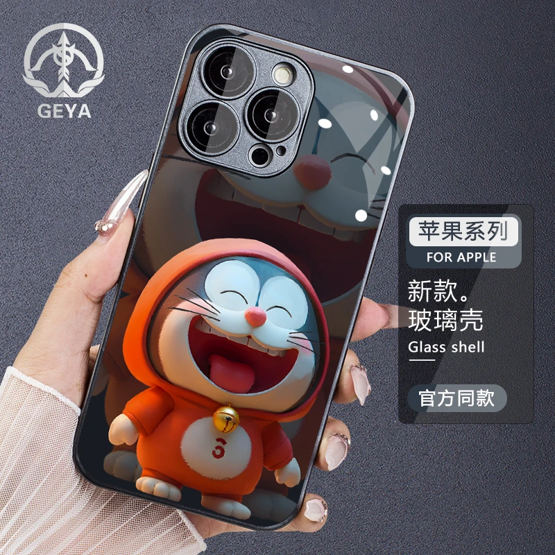 笑脸哆啦苹果14Promax手机壳12/12Pro/13/11iphone玻璃苹果手机壳