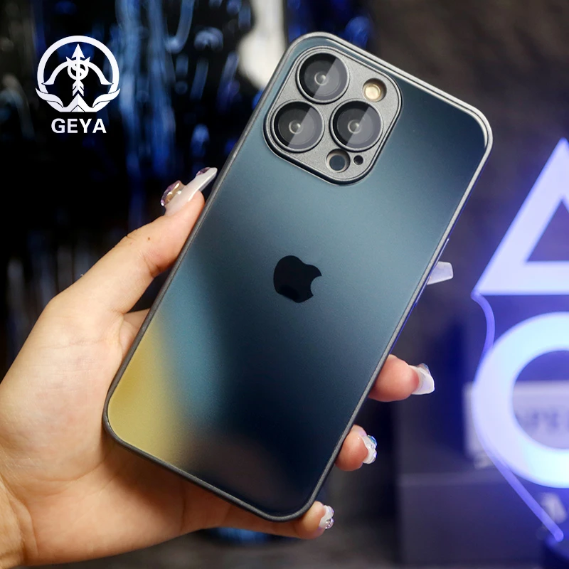 磨砂玻璃苹果13Pro手机壳14Pmax哑光12防指纹11渐变石墨灰手机壳