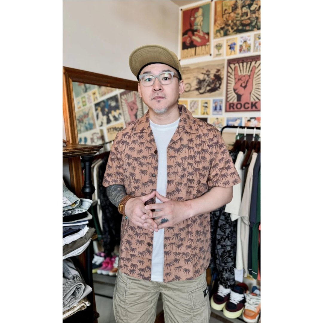 100%棉古巴领印花衬衫短袖