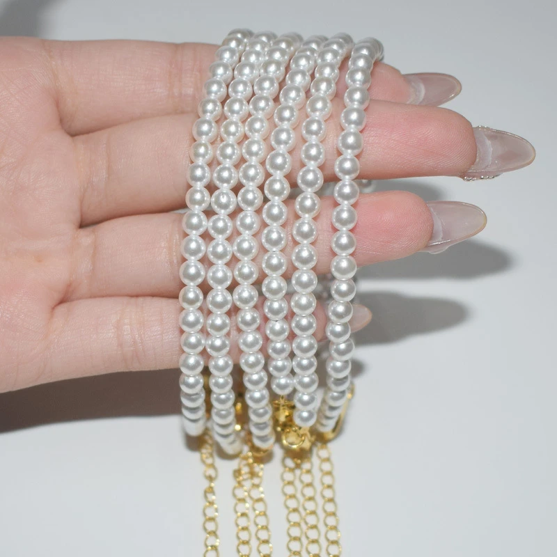 合金手链 正圆極强光月光白小米珠海贝手链