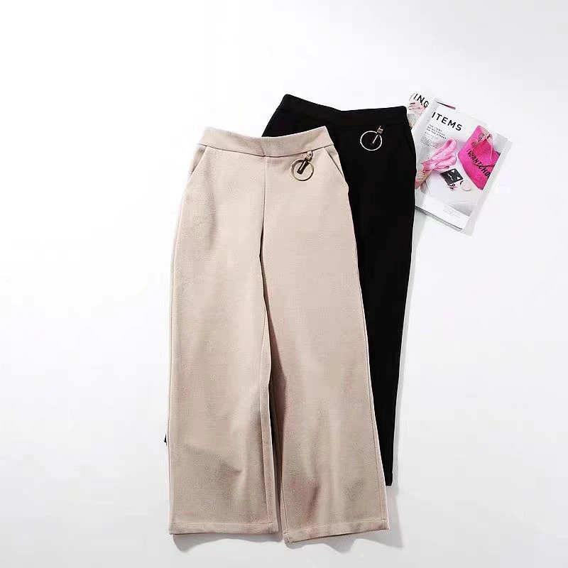 毛呢九分休闲阔腿裤时尚百搭气质宽松直筒裤KZ528