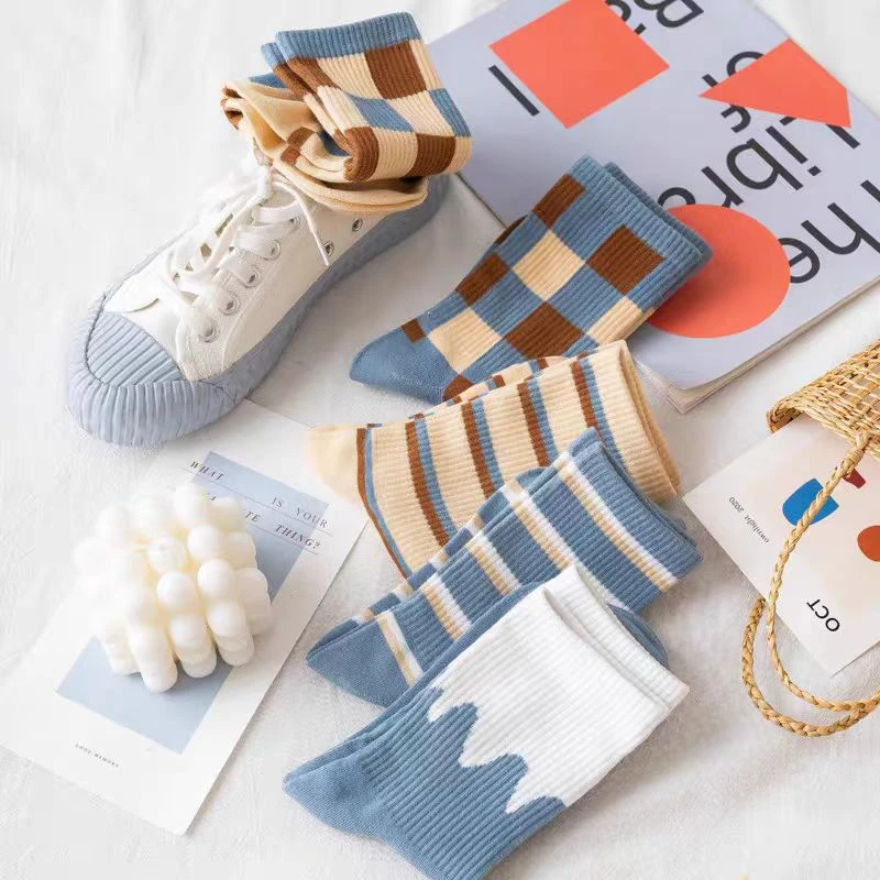 【10双装】撞色棉袜子厚款潮流百搭可爱复古英伦风中筒袜WZ038