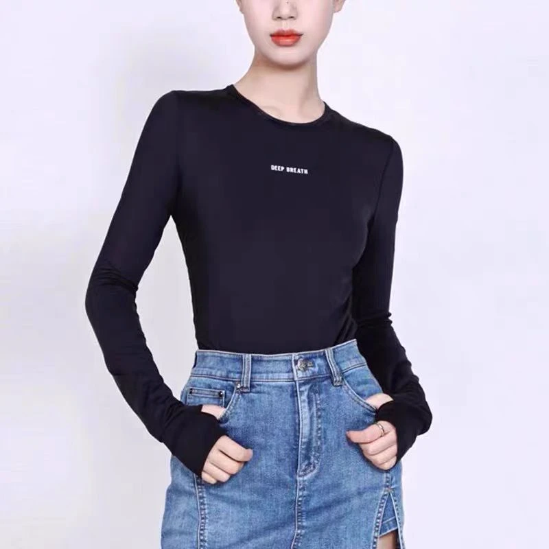 【圆领】亲肤柔软秋冬柔感长袖上衣字母标内搭显瘦打底衫女NY8630