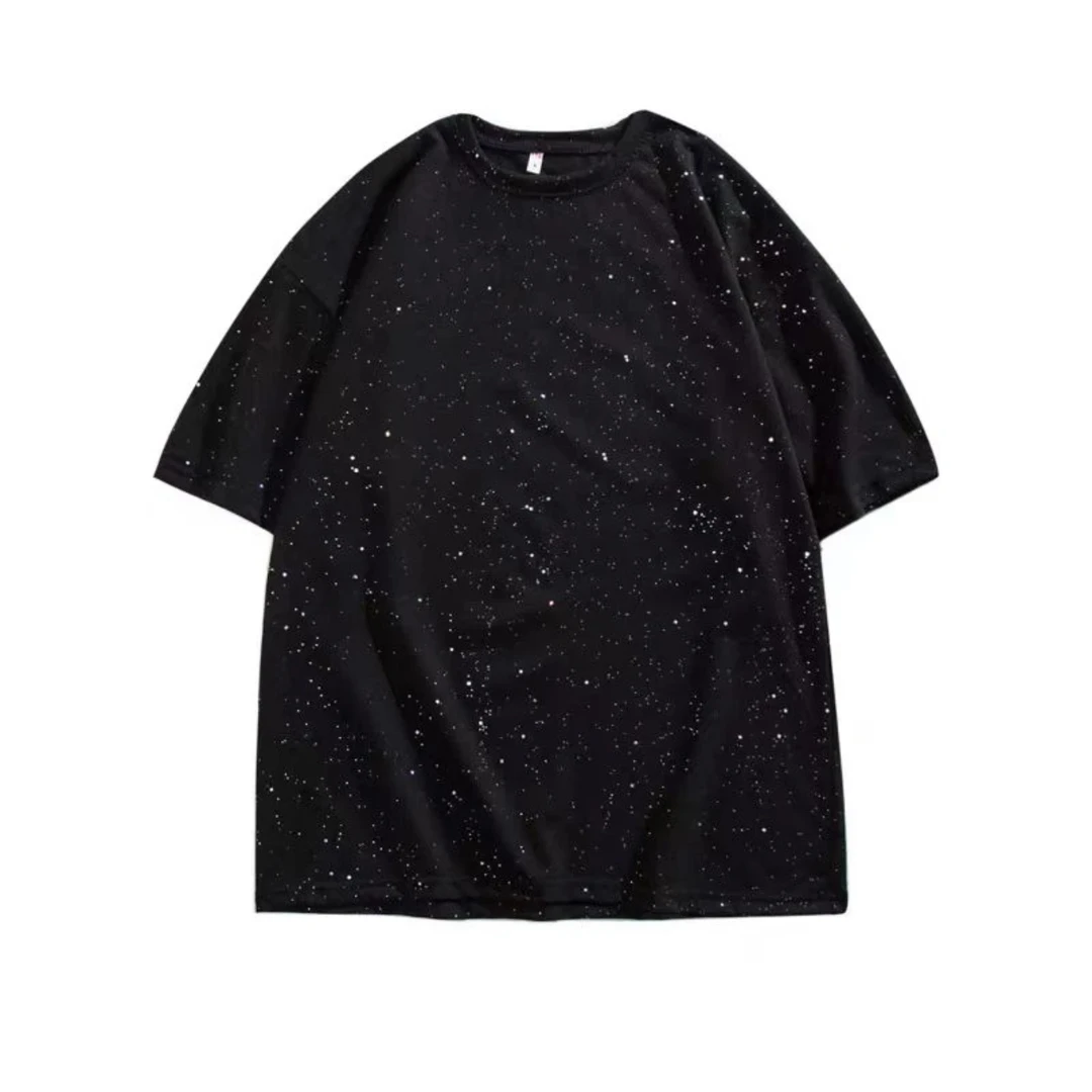 满天星短袖T恤情侣款夏季宽松黑色圆领半袖T恤百搭