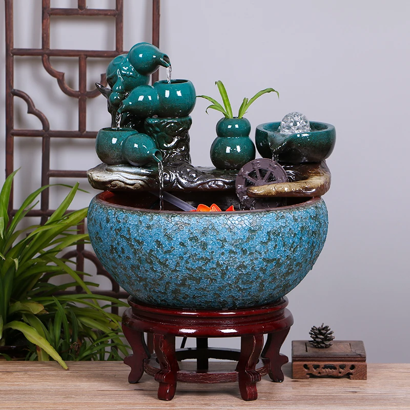 创意陶瓷鱼缸自动循环流水摆件 客厅小型喷泉招财养鱼盆金鱼缸