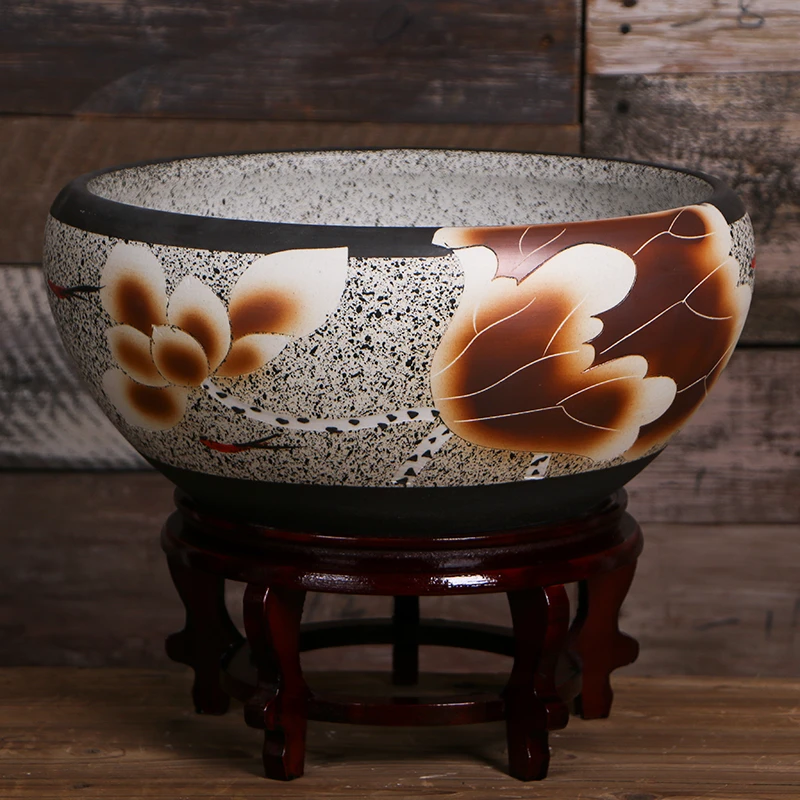 手工陶瓷鱼缸桌面客厅摆件碗莲缸睡莲花盆课堂科学水培容器乌龟缸