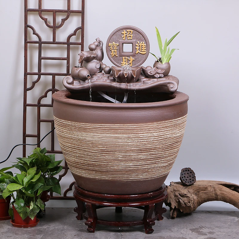 景德镇陶瓷鱼缸客厅循环过滤流水器办公室鱼缸大号摆件阳台养鱼盆