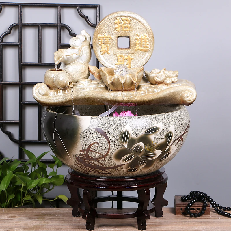 景德镇陶瓷鱼缸客厅喷泉桌面流水鱼缸小型家用循环招财鱼缸养鱼盆