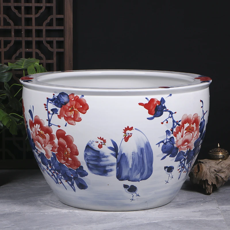 景德镇手绘陶瓷鱼缸养金鱼乌龟缸睡莲盆碗莲荷花缸特大号客厅鱼缸