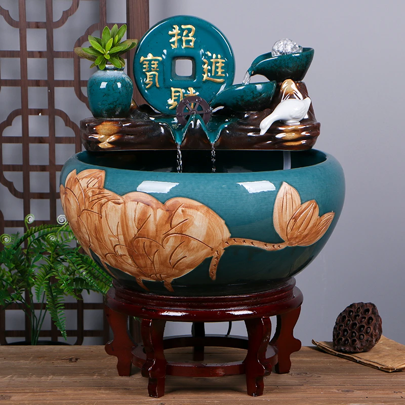 景德镇陶瓷鱼缸流水摆件一套备注款