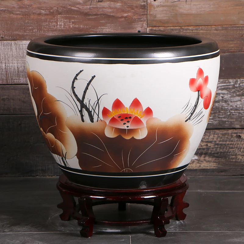 景德镇陶瓷鱼缸特大号客厅养鱼盆户外鱼缸睡莲荷花缸庭院老式水缸