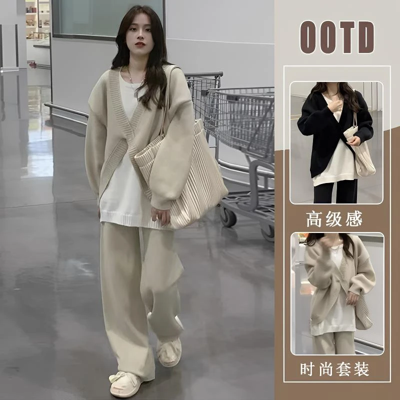 成套搭配减龄套装女秋冬季2025新款高级感宽松毛衣搭阔腿裤两件套
