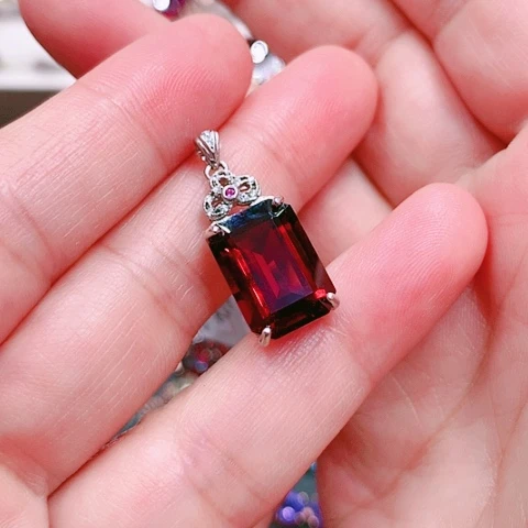 石榴石吊坠(不含链)银S925镶嵌